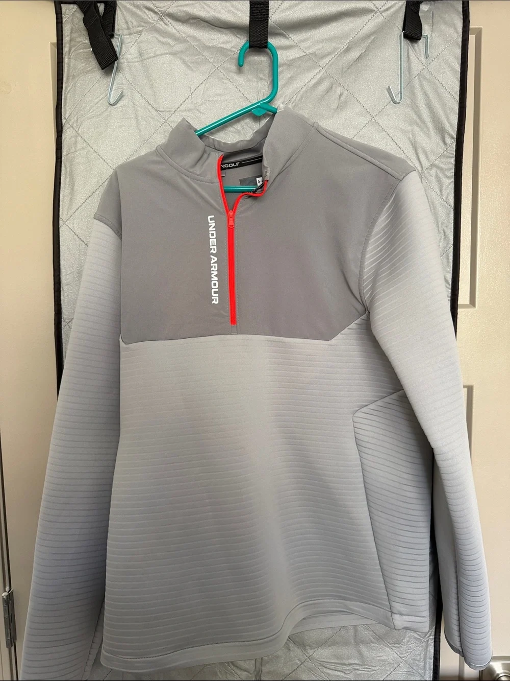 Under Armour Grey and Light Grey Quarter-Zip Performance Pullover with Red Zip